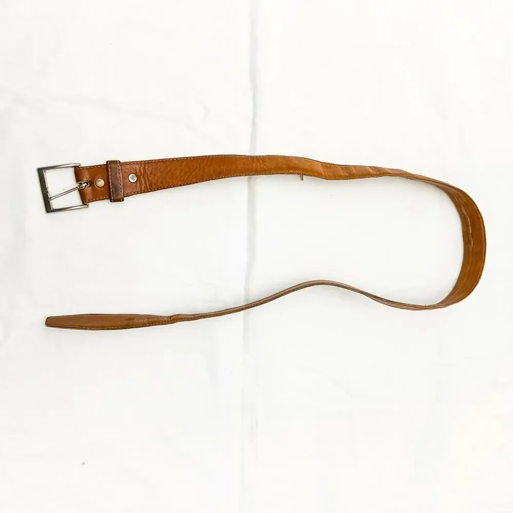 Brown Leather Belt Hidden Inside Pocket Zippered Silver Buckle Size 42